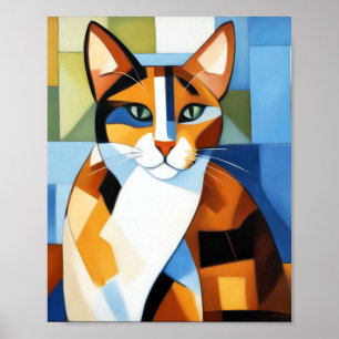 Poster Peinture d'art Cubiste Calico Cat