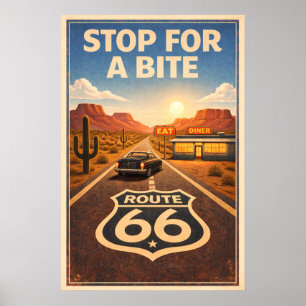 Poster Peinture d'art de diner Route 66 sur coucher de so