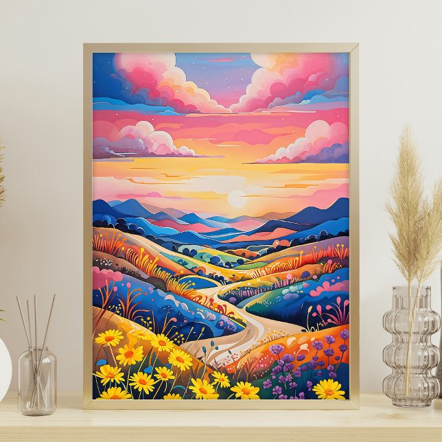 Poster Peinture d'art tournesol sur les collines à roulea (Créateur téléchargé)