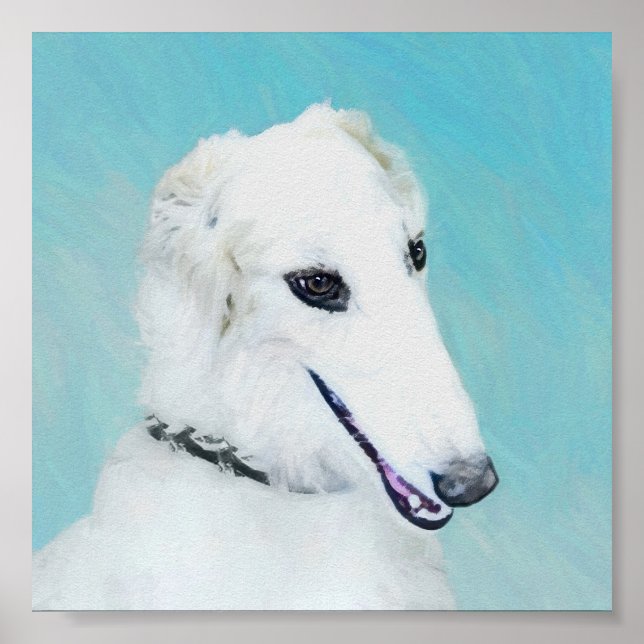 Poster Peinture de Borzoi (Blanc) - Joli Chien d'origine (Devant)