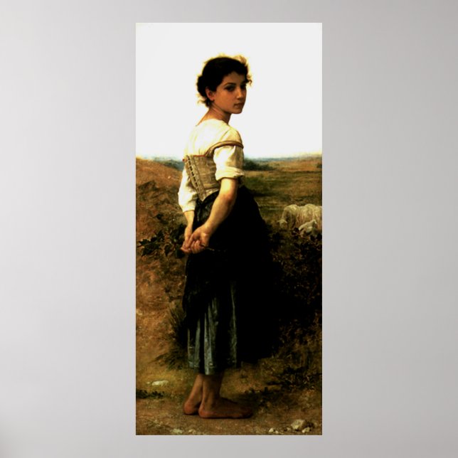 Poster Peinture de Bouguereau en 1895 : La jeune bergère (Devant)