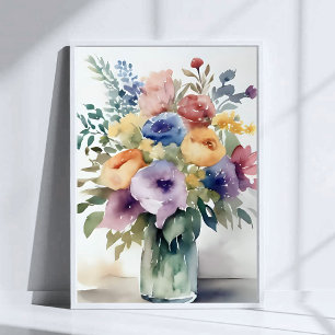 Poster Peinture de bouquet floral à l'aquarelle