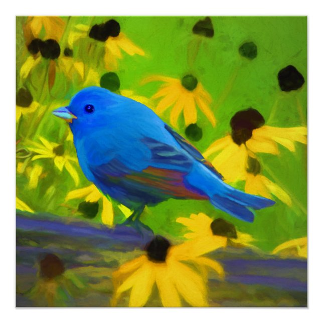Poster Peinture de Bunting Indigo - Art original pour ois (Devant)
