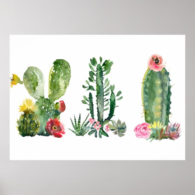 Poster Peinture de cactus aquarelle (Devant)