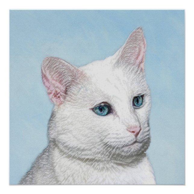 Poster Peinture de chat blanc - Cute Original Cat Art (Devant)