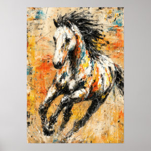 Poster Peinture de cheval expressionniste abstraite dynam