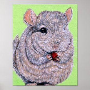 Poster Peinture de chinchilla mignon qui mordille