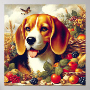 Poster Peinture de chiot Beagle vintage