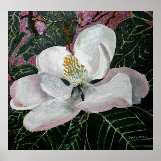Poster peinture de fleur magnolia peinture murale acryliq (Devant)