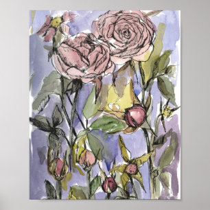 Poster Peinture de fleurs de jardin d'hiver aux roses Cam