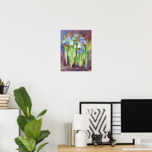 Poster Peinture de fleurs de printemps bleu de la Sibérie