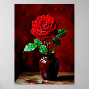 Poster Peinture de fleurs de rose rouge