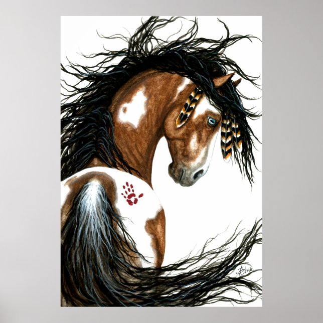 Poster Peinture de guerre du cheval Pinto Majestic par Bi (Devant)