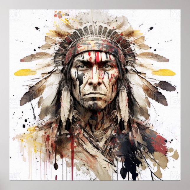 Poster Peinture de guerrier amérindien (Devant)