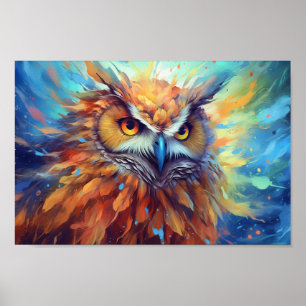 Poster Peinture de hibou Aquarelle colorée Art Abstrait
