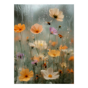 Poster Peinture de jardin de fleurs sauvages à la fenêtre