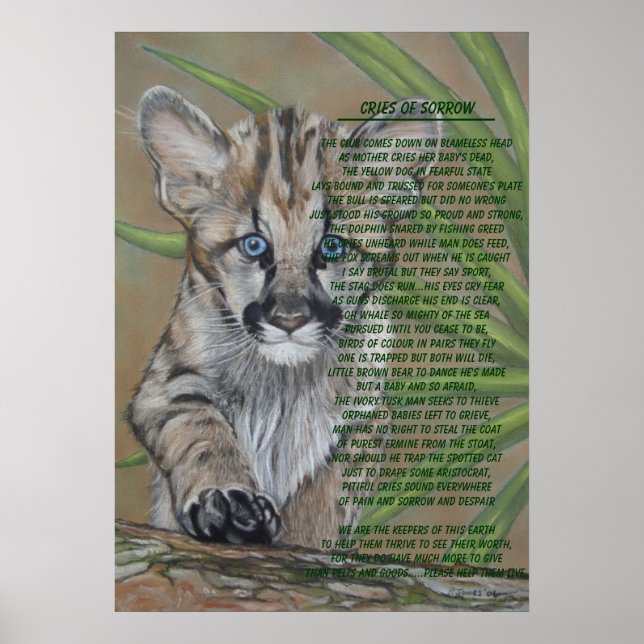 Poster peinture de la faune de cougar kitten avec poème (Devant)