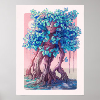 Poster Peinture de la fille d'arbre Pastel