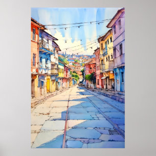 Poster Peinture de la vieille rue de Tirana en Albanie