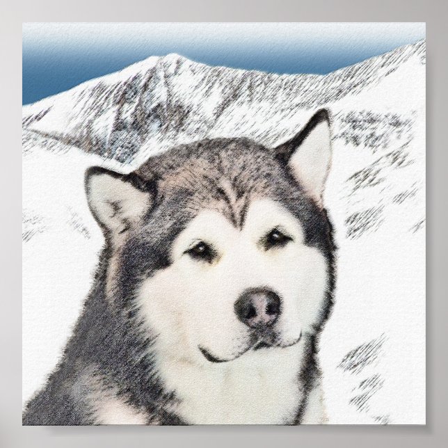 Poster Peinture de malamut en Alaska - jolie art original (Devant)