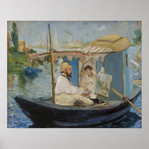 Poster Peinture de Monet sur son bateau de studio par