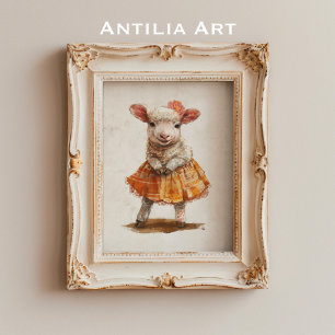 Poster Peinture de mouton animal mignon à jupe orange agn