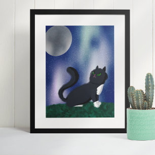 Poster Peinture de nuit Starry Chat noir
