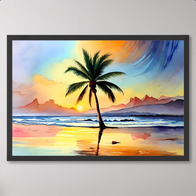 Poster Peinture de palmiers qui accapare la plage au couc (Palm Tree Painting Gracing the Beach at Sunset)