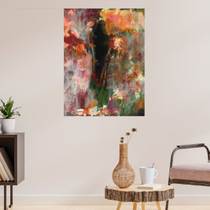 Poster Peinture de paysage abstrait vert orange noir