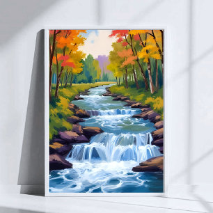 Poster Peinture de paysage de nature de cascade