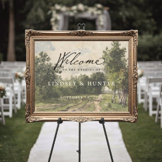 Poster Peinture de paysage élégante vintage pour mariage 