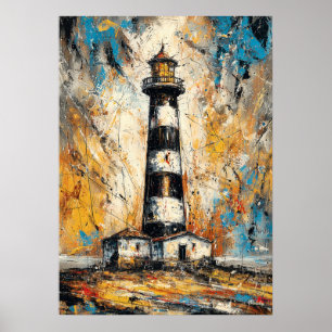 Poster Peinture de phare expressionniste abstraite côtièr