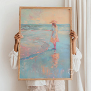 Poster Peinture de plage Sunset de la fille Imprimer