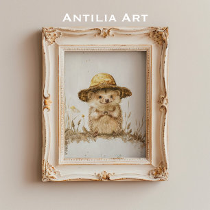 Poster Peinture de portrait de hérisson vintage Animal de