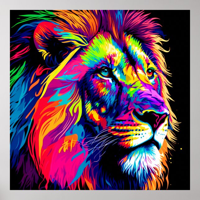 Poster Peinture de portrait de Lion (Devant)