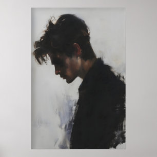 Poster Peinture de portrait de profil d'un jeune homme, s
