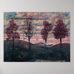 Poster Peinture de quatre arbres par Egon Schiele