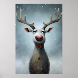 Poster Peinture de rennes de Noël, mur d'hiver rustique