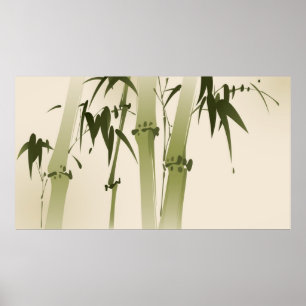 Poster Peinture de style oriental, branches de bambou 2