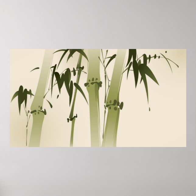 Poster Peinture de style oriental, branches de bambou 2 (Devant)