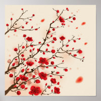 Peinture de style oriental, fleur de prune au prin