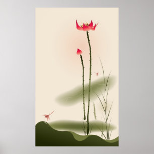Poster Peinture de style oriental, grand Lotus