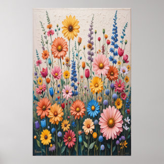 Poster Peinture de texture 3D de fleurs sur toile Coloré