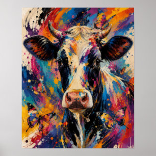 Poster Peinture de vache abstraite colorée avec des papil