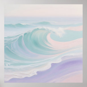 Poster Peinture de vague océanique pastel