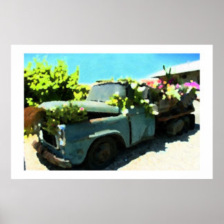 Poster Peinture de vieux temps ramassage Camion Planteur 
