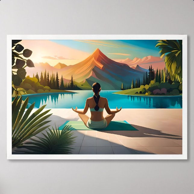 Poster Peinture de yoga : Méditation sereine par Mountain (yoga painting meditation mountain lake peaceful)