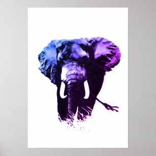 Poster Peinture d'encre éléphante Blue Pop Art