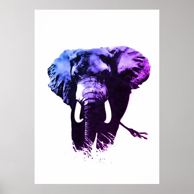 Poster Peinture d'encre éléphante Blue Pop Art (Devant)