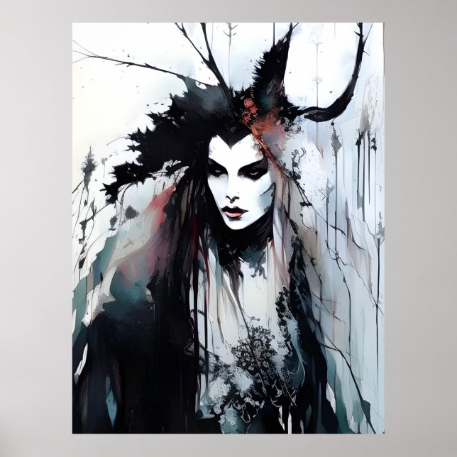 Poster Peinture d'encre noire de la déesse païenne (Devant)